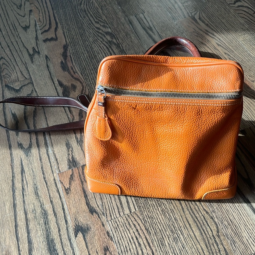 EUC Dooney & Bourke Orange leather small backpack with bridle leather straps